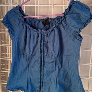Blue Corseted Peassant Top